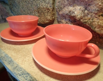 Cups & Saucers Mid-Century Anchor Hocking Beautiful Pastel Pink