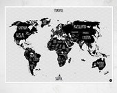 A1 Poster "World map" black & white