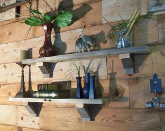 Two Reclaimed Wood shelves & brackets-rustic, handmade, mantel-piece style