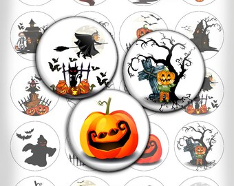Halloween Bottle cap images 1.5 inch 1 inch printable images for Pendants Scrapbooking Digital Collage Sheet - Instant Download