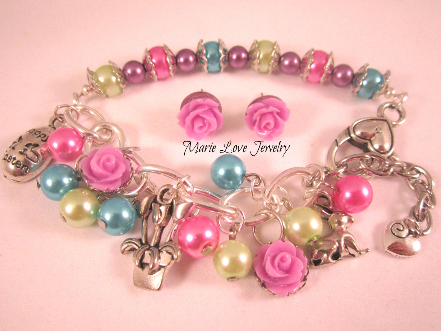 Easter Bracelet Easter Pink Bracelet Purple by MarieLoveJewelry