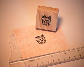 Hand carved rubber stamp - Yorkie design.