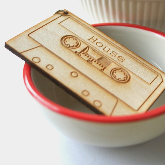 House Music Cassette tape key ring Wooden Tape Keyring