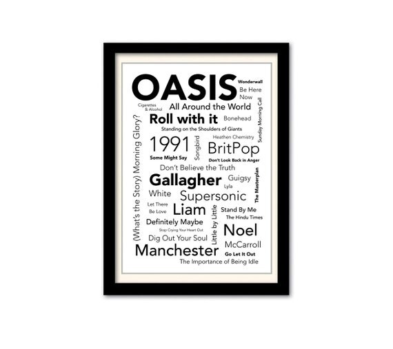 Oasis Word Cloud Song Poster. A3 Wall Art Print. by SmartArte