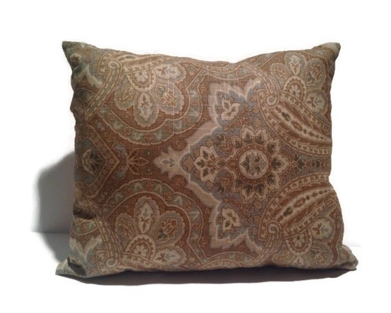 Blue Green and Brown Paisley Throw Pillow by Thrillows on Etsy