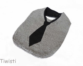 Bavoir cravate gris et noir, bavoir original garçon