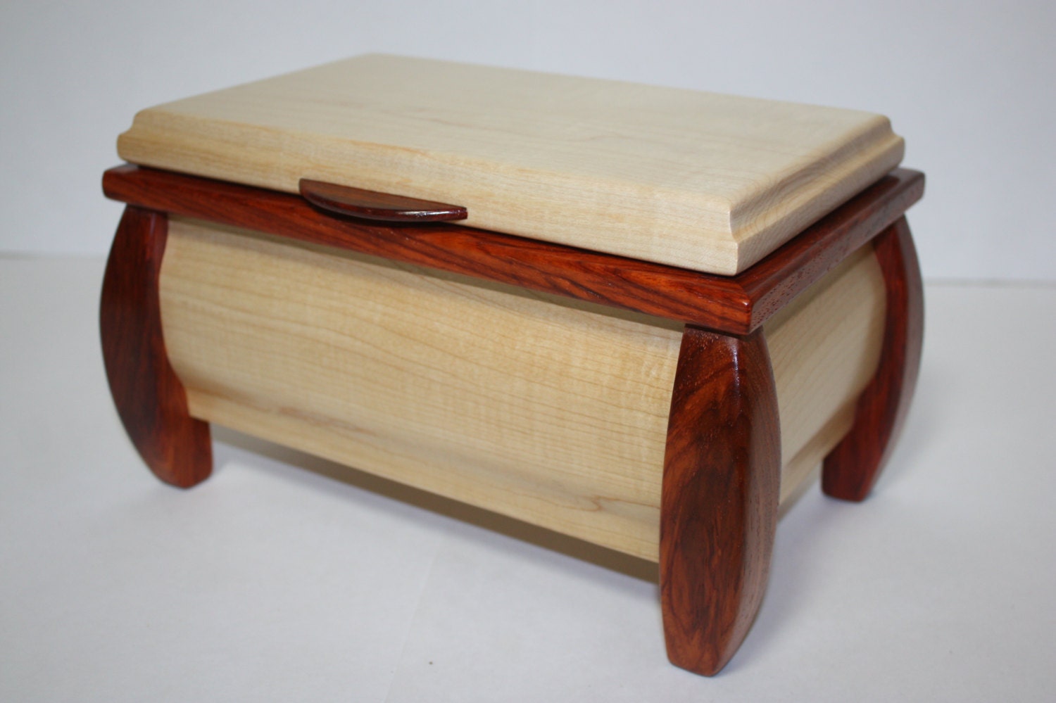 Sexy Handmade Wooden Box. Curved Maple with Curved Padauk