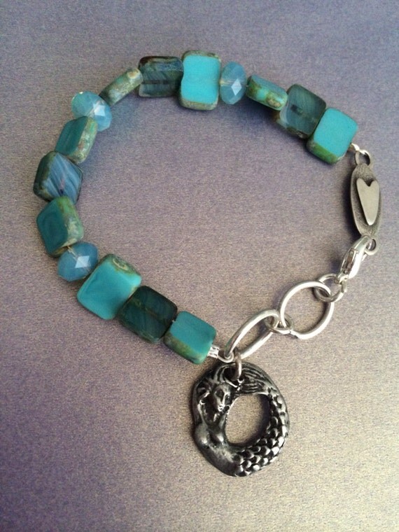 Mermaid Love Silver Glass Bracelet by GlitterWaffle on Etsy