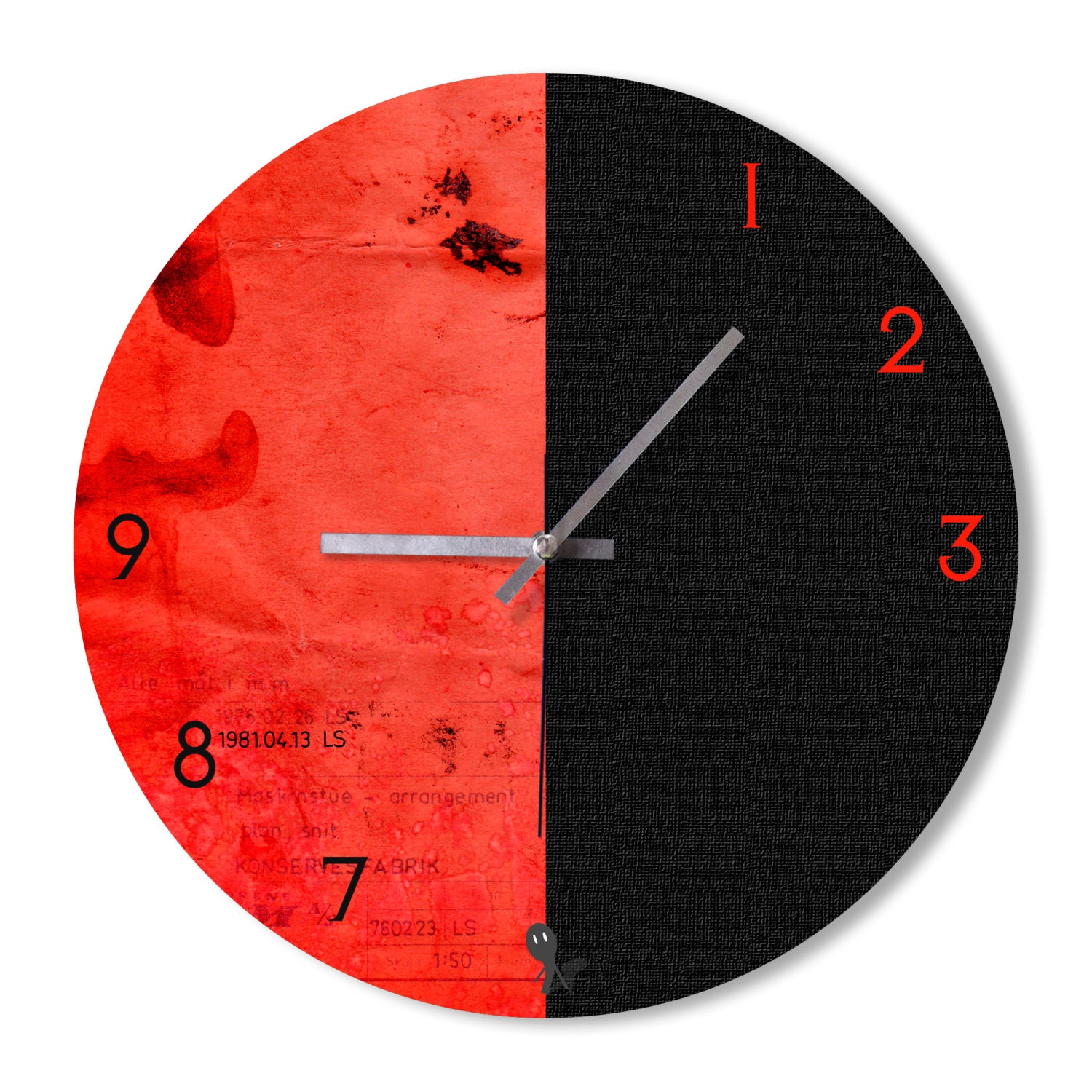 Wall Clock black and red clock home decoration wall by Snowbald