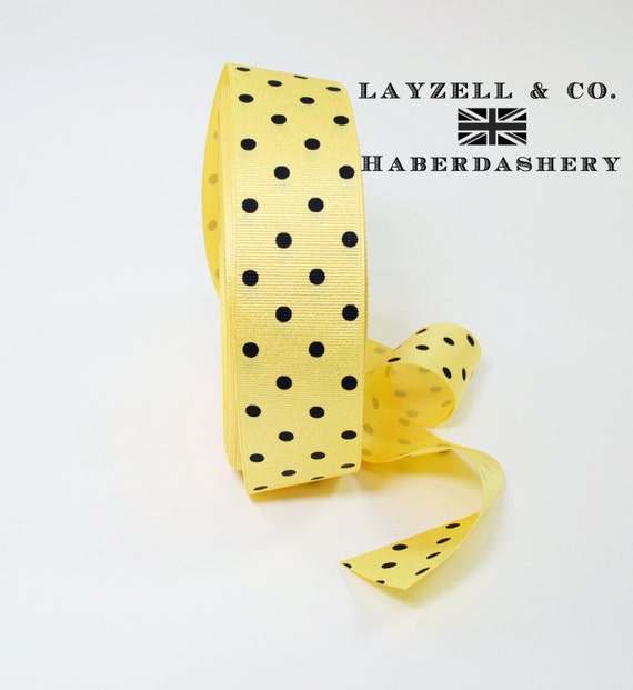 Yellow Black Polka Dot Grosgrain Ribbon 1 12 Wide F 10 Yards 7292