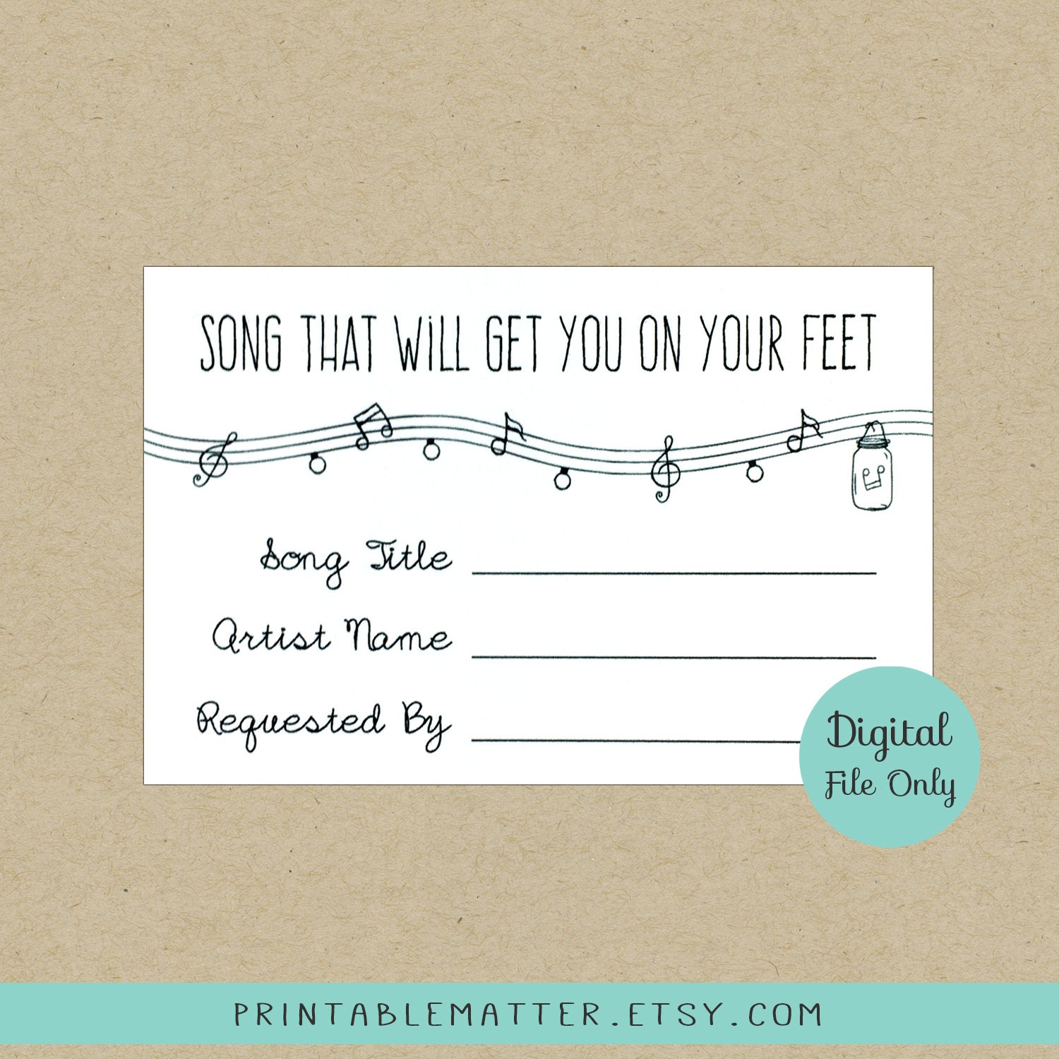 Wedding Song Request Card Design 11 Rustic by PrintableMatter