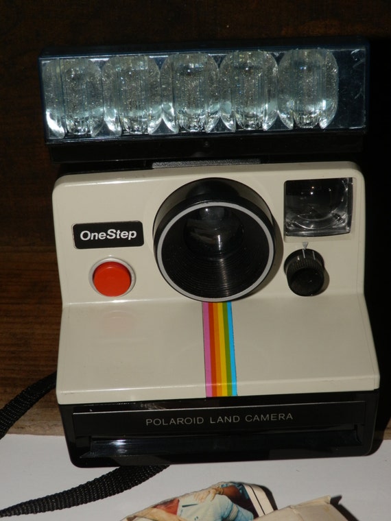 Polaroid One Step 1970s SX70 White Rainbow Stripe General Electric