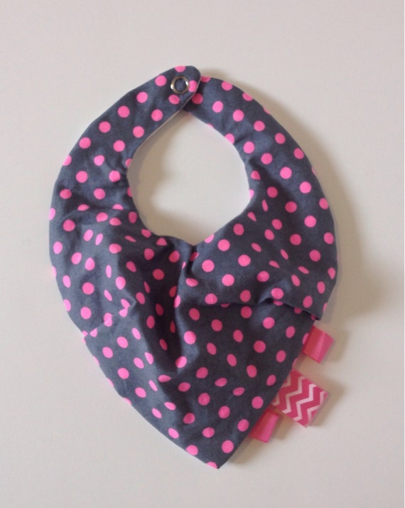 Baby girl scarf bib with taggies or tags dark grey with hot