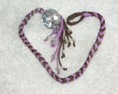 Chocolate Lavender Raindrops Bracelet - Lovely Cotton Triple Braid Glass Beads, Crystal Buttons