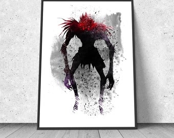 Ryuk, Shinigami, Death Note, watercolor illustration, giclee art print, silhouette, anime, wall decor