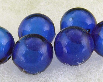 Handblown Glass hollow bead 14mm cobalt blue (12)