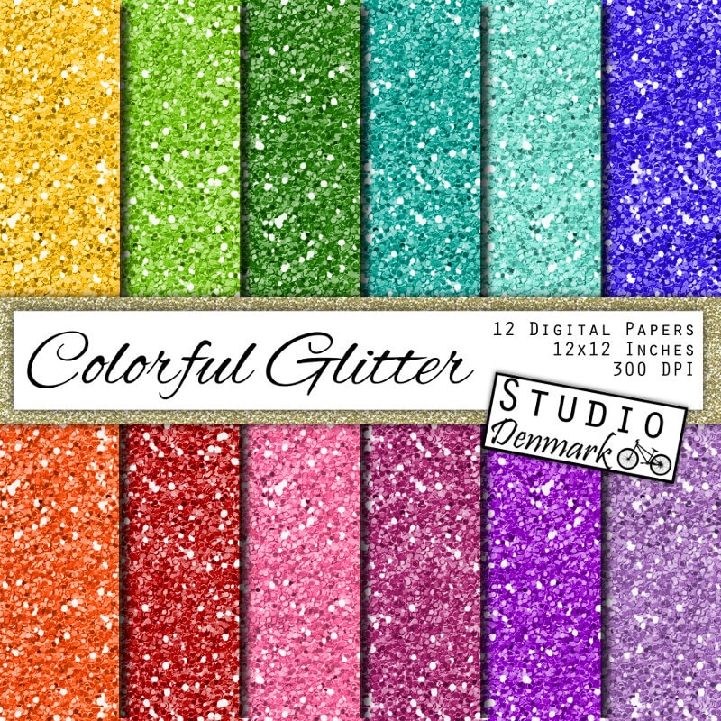 Colorful Glitter Digital Paper Bright Colors Chunky Glitter