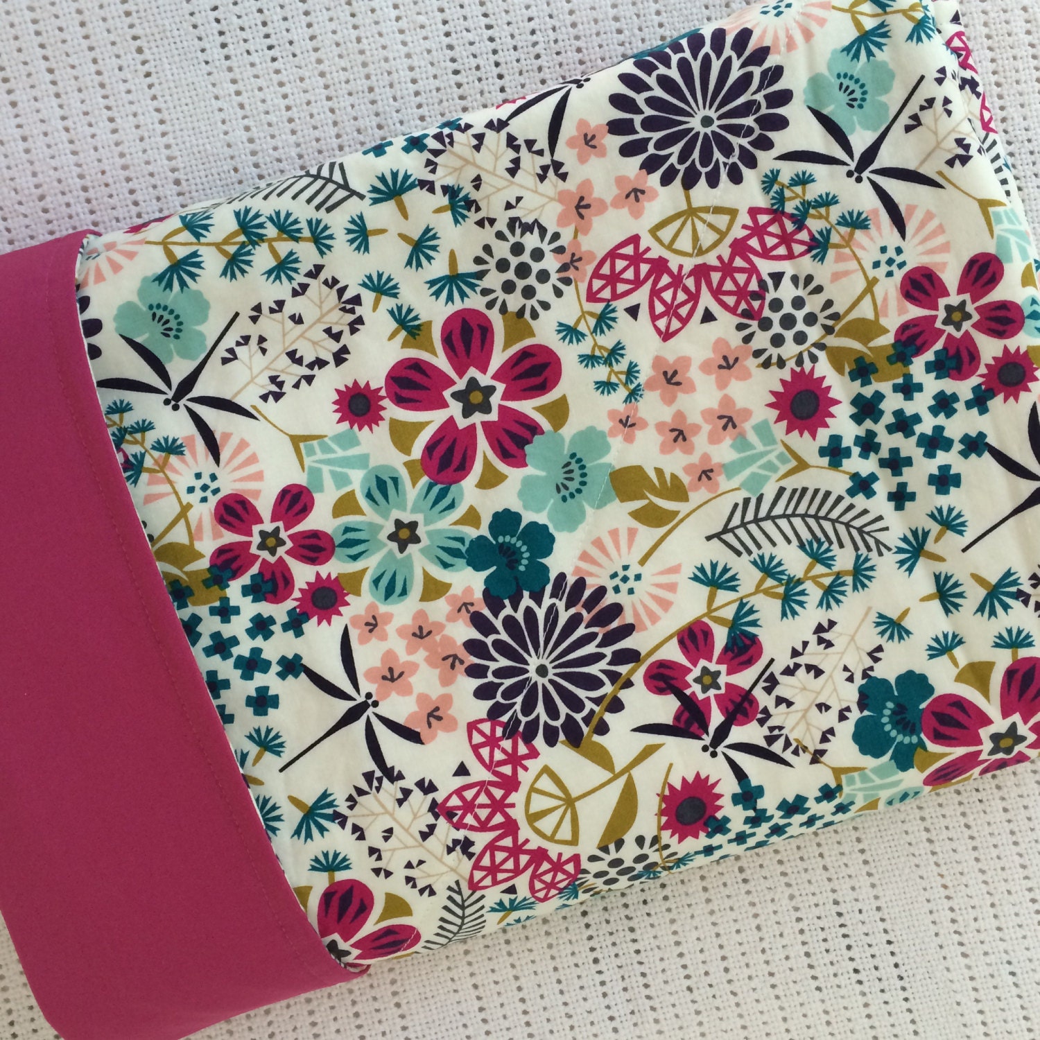 Organic baby quilt. 100 Organic cotton. pink purple teal