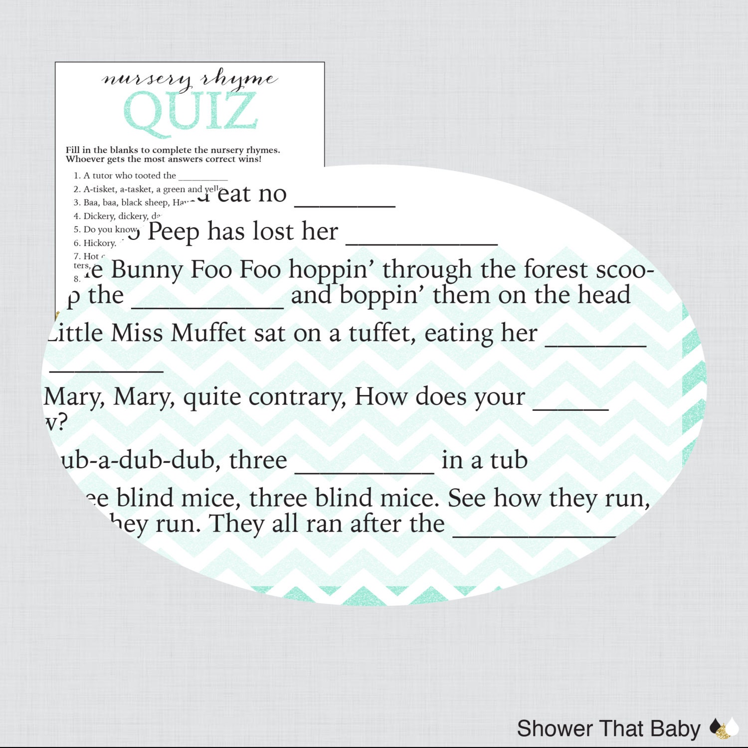 Glitter Nursery Rhyme Game Printable Chevron by ShowerThatBaby