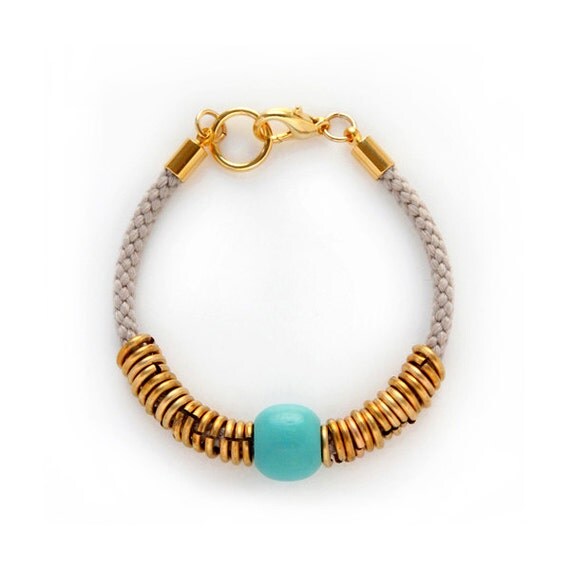 Grey Rope Bracelet Turquoise Bead Bracelet Boho Chic