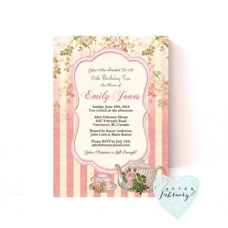 Adult Birthday Tea Party Invitation Spring Summer Floral