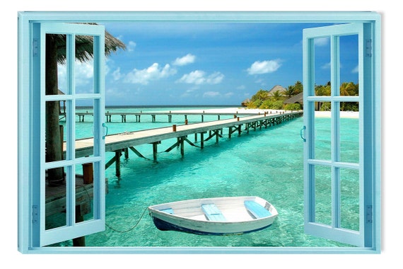 Window to Paradise Beach, Amazing Canvas Wall Art, 5 Stars Gift Startonight Home and Kitchen Decor