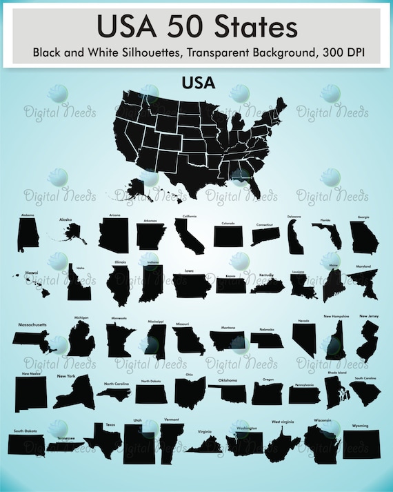 Download 50 States and USA Map Silhouettes Clip Art / 51 by ...