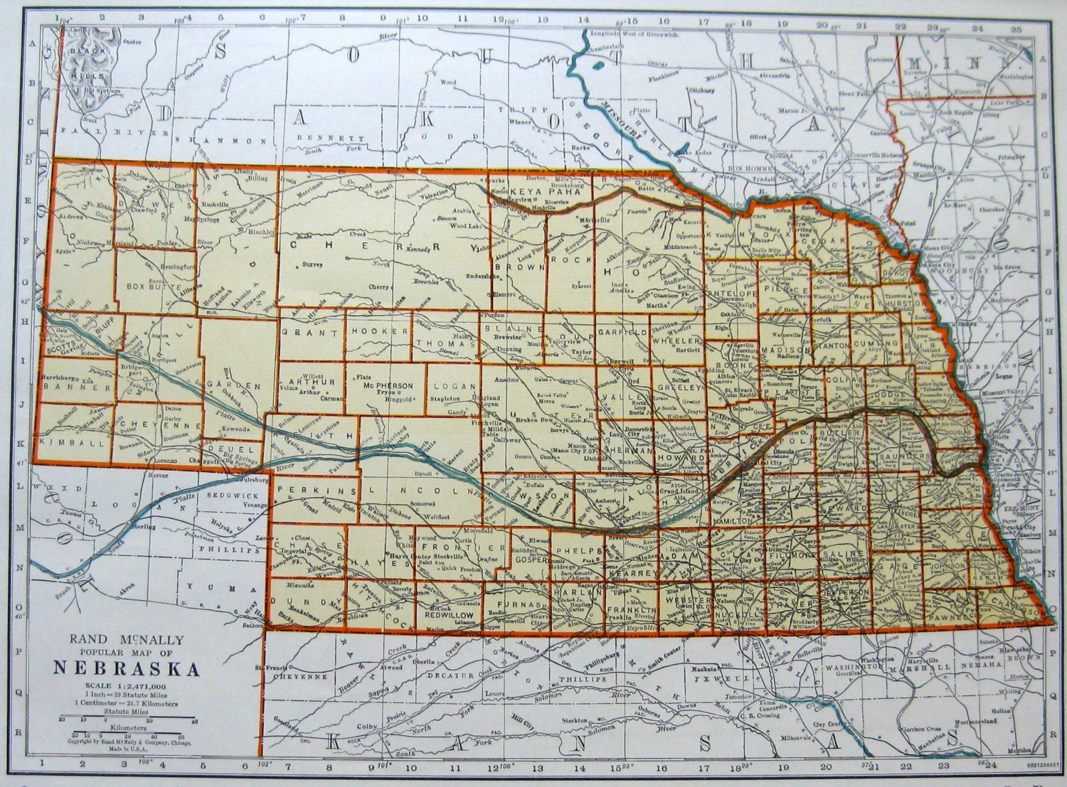 NEBRASKA VINTAGE Map from 1942 Map of Nebraska Neat