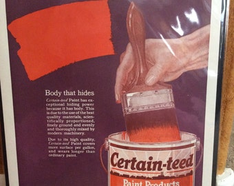 1919 Original Print Ad Advertisement Certain-teed Paint Can with Brush Ready to Frame