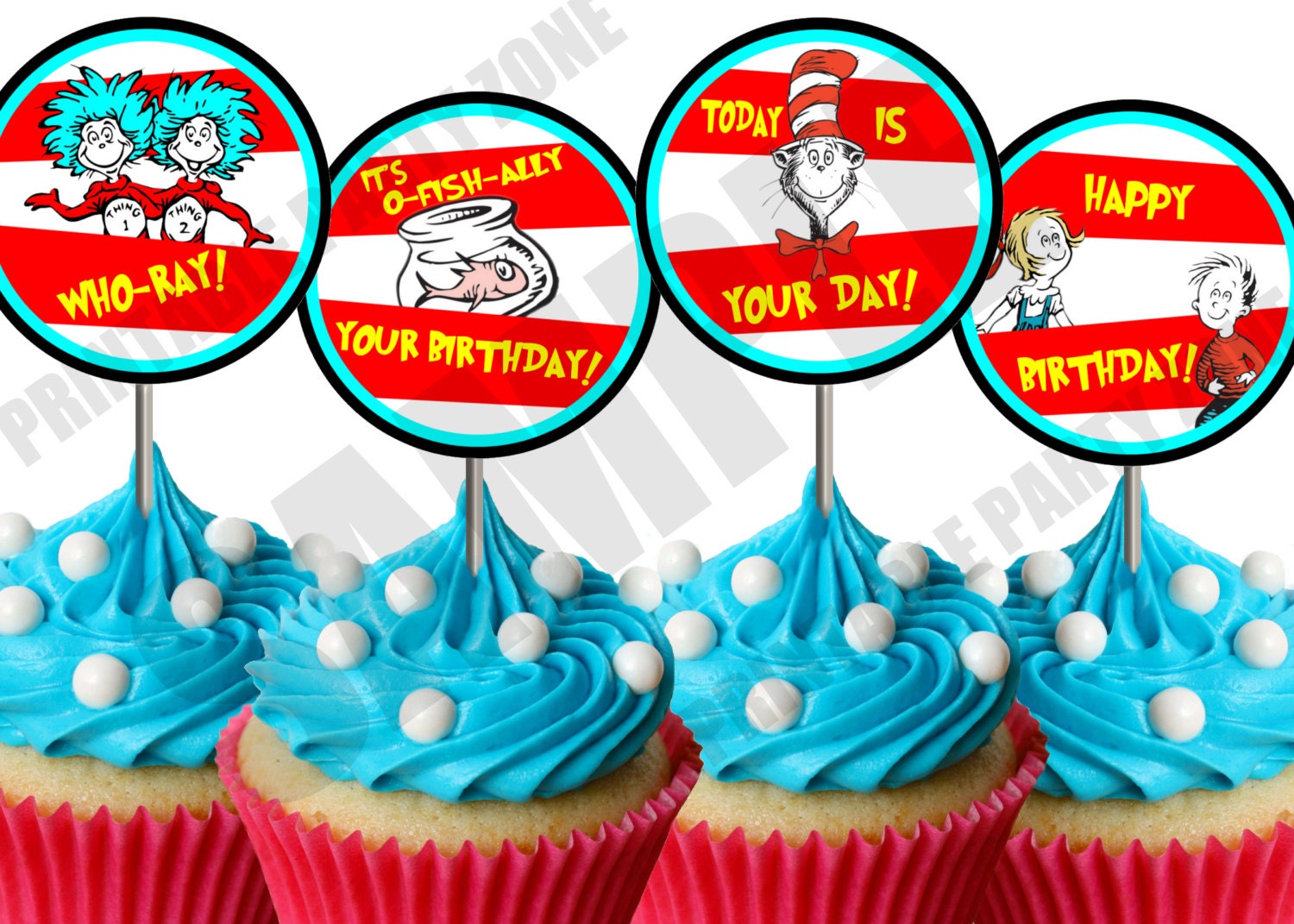 DR. SEUSS Cupcake Toppers Printable File. by PrintablePartyZone