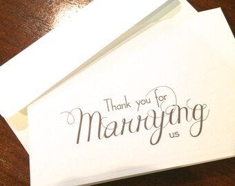 Thank you for marrying us Wedding deacon priest minister thank you notecard white or natural 3.5 x 5 inches --choice of envelope color