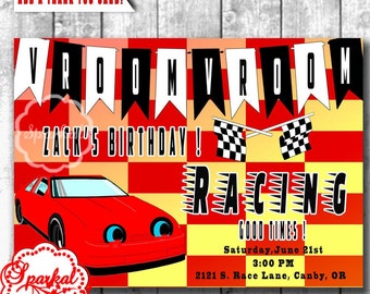 RACE CAR Birthday Invitation, Boys Racing Invite, Racing Flags ...