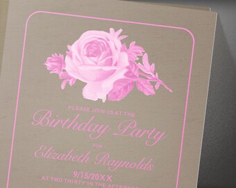 Brown Flowers Birthday Party invites