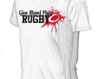 T-shirt Humoristique "Give Blood Play Rugby" - Marque Fruit Of The Loom - Neuf Sans étiquettes