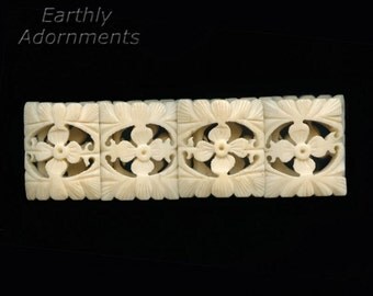 Vintage carved bone ornamental link expansion bracelet, Chinese 1970's (briv920)