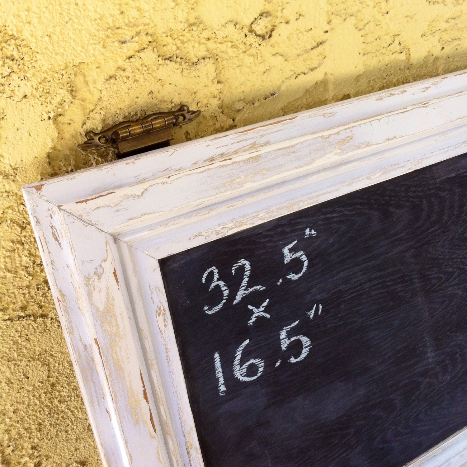 Shabby Chic Large Chalkboard, distressed white & gold with brass angel winged hinges, wedding sign, retail display, restaurant menu upcycled