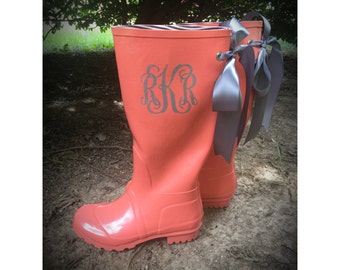 Monogrammed Rain Boots With Bows