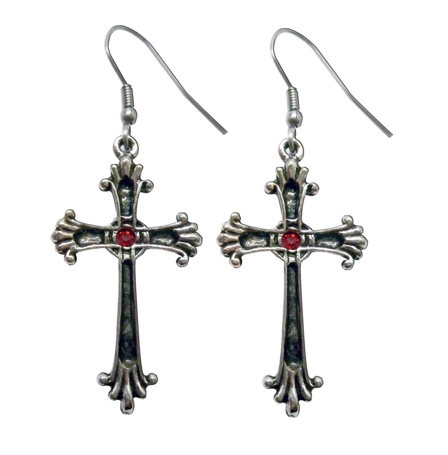 Gothic Victorian Cross with Red Crystals Medieval Renaissance