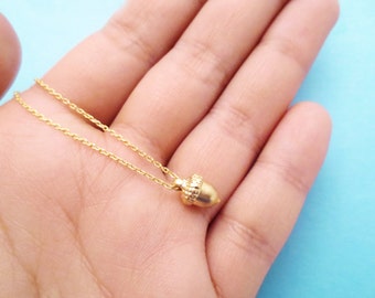 Tiny, Cute, Gold, Acorn, Necklace, Modern, Lovely, Minimal, Acorn, Necklace, Birthday, Best friends, Sister, Gift, Jewelry