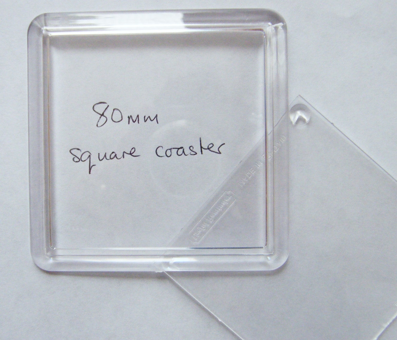 Acrylic 80mm Square Coaster blank in two parts for mounting