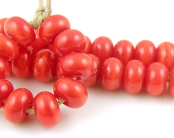 422 Light Red Orange Made to Order SRA Lampwork Handmade Artisan Glass Spacer Beads Set of 10 5x9mm