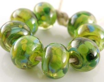 Harvest Swirls SRA Lampwork Handmade Artisan Glass Donut/Round Beads Made to Order Set of 8 8x12mm