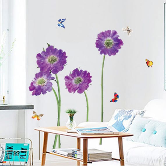 Items similar to DIY Purple Flowers Butterfly Wall Stickers Removable ...