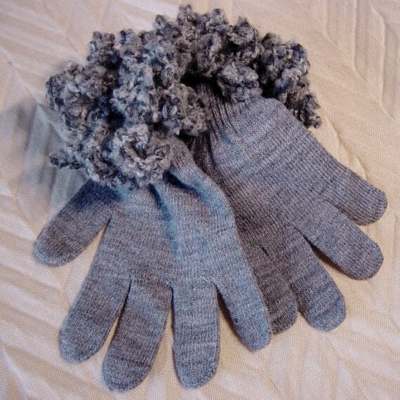 Crochet Embellished Gray Stretch Gloves with Gray by novelknitsdlm
