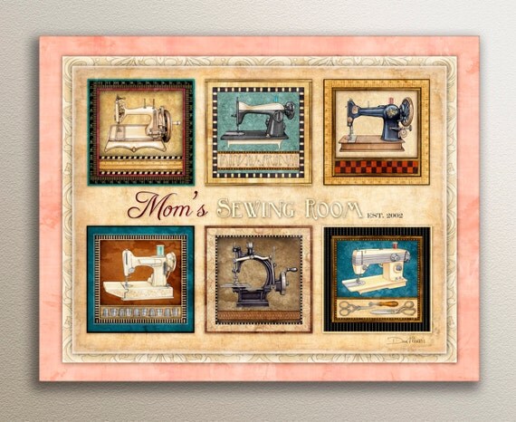 Sewing Room Customizable Art Print signed by Artist Dan Morris. Sewing room art, antique sewing machines, quilt art, gift for quilter