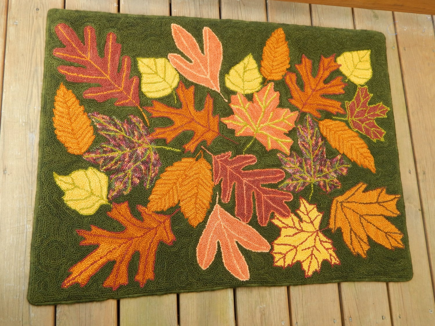 Fiber Art Handhooked rug oak maple autumn by DunroaminFarmDesign