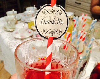 Alice in Wonderland Tea Party 24 Drink Me Straw Topper