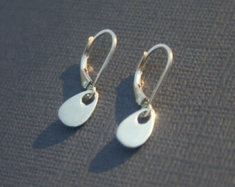 Sterling silver earrings - tiny flat teardrop, leverback