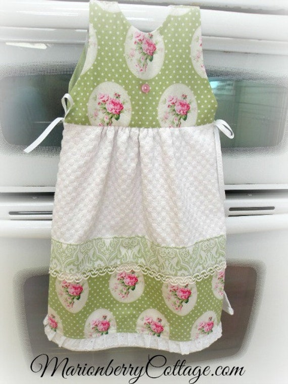 Cottage Kitchen towel OVEN Sun DRESS Shabby Cottage Chic Cameo pink roses ecs  svfteam