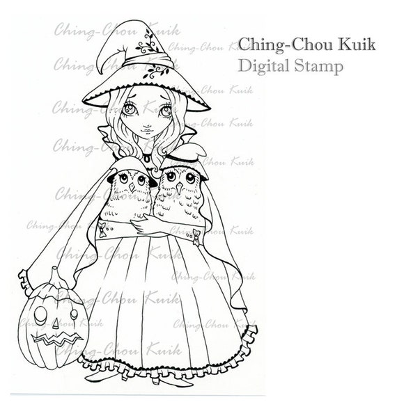 Hallo' Owlie - Digital Stamp Instant Download / Halloween Owl Lil Sweetie Mia by Ching-Chou Kuik